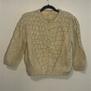 Vintage 1950s-60s Handmade Sparkly Sweater With Beads. Size Medium.